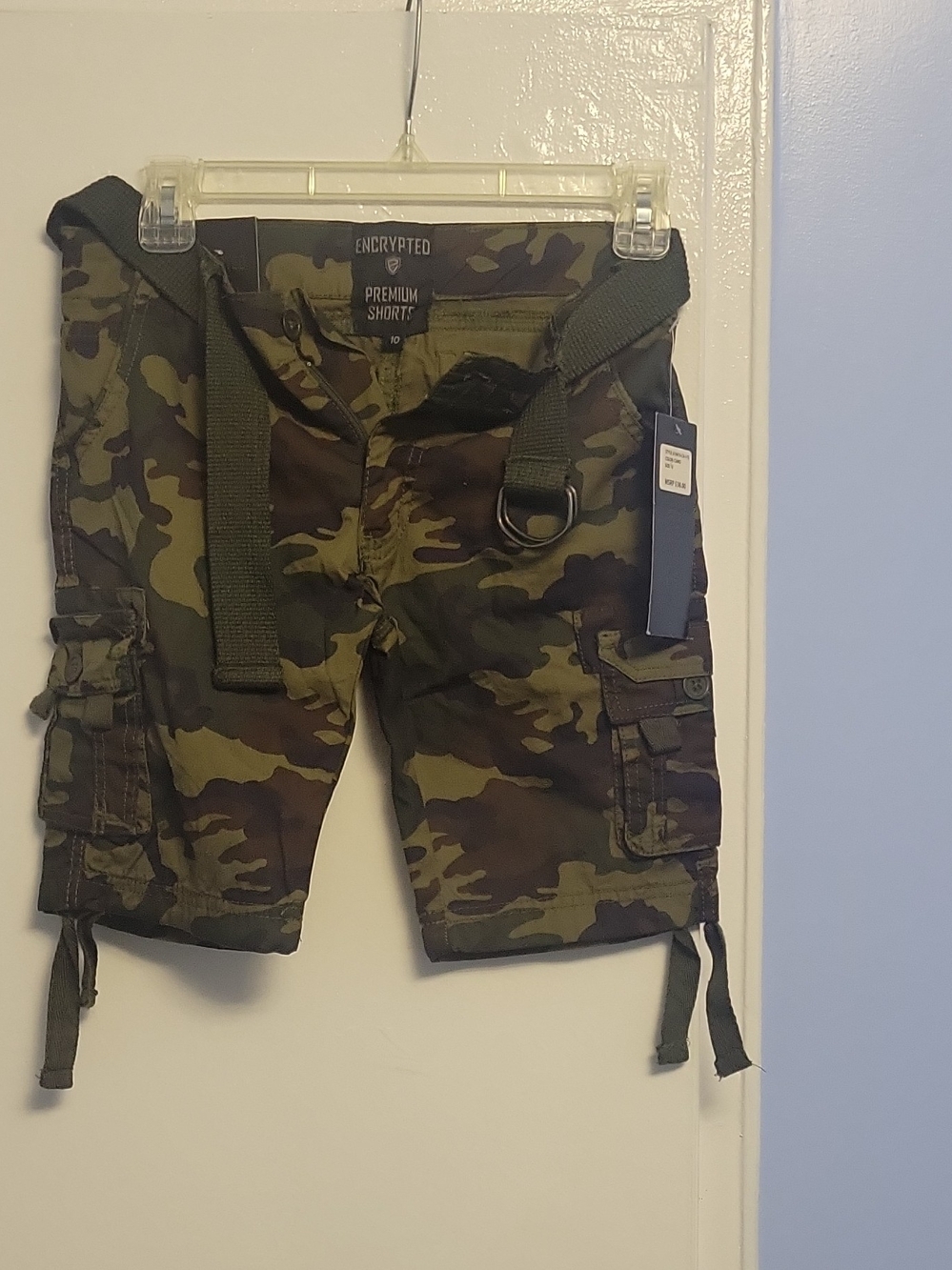 Kids Camo Cargo Shorts with Utility Belt - Green
